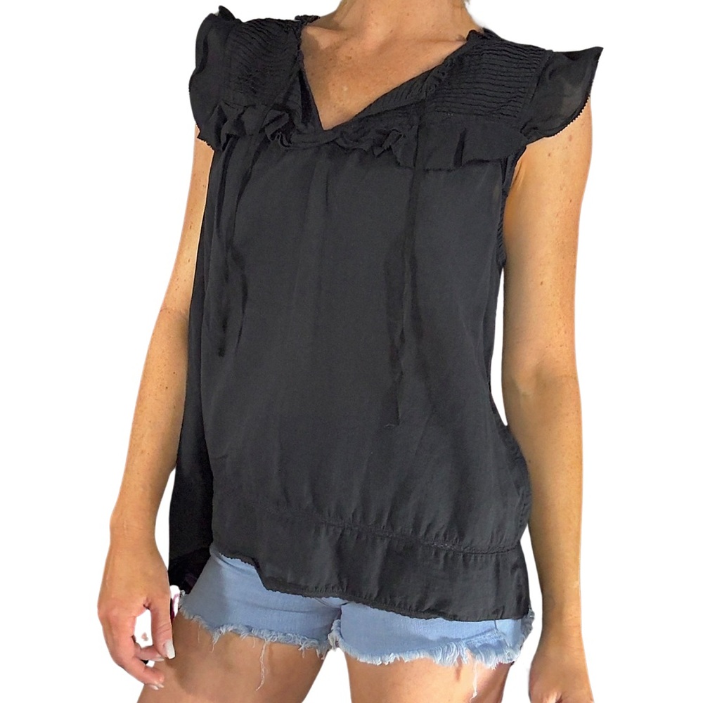 BANANA REPUBLIC Flutter Sleeve Whimsical Bohemian Blouse in‎ Black